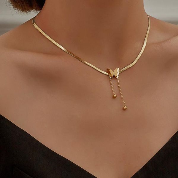 

pendant necklaces butterfly choker for women adjustable gold chain charm stainless steel necklace kpop delicate bridal jewelry, Silver