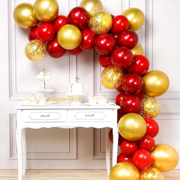 

party decoration 36pcs/set ruby red metal golden balloon chain garland gold confetti baby birthday wedding props