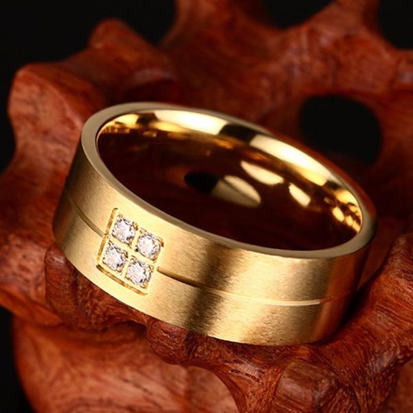 

cluster rings 8mm mens cz zircons stainless steel finger ring for wedding engagement band us size 6 to 14, Golden;silver