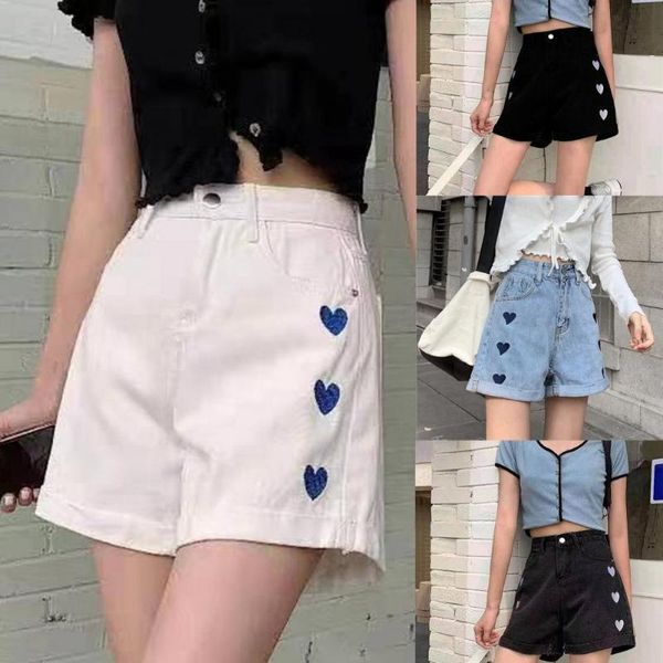 

80% swomen shorts wide leg embroidered summer high waist loose for daily wear women's, White;black