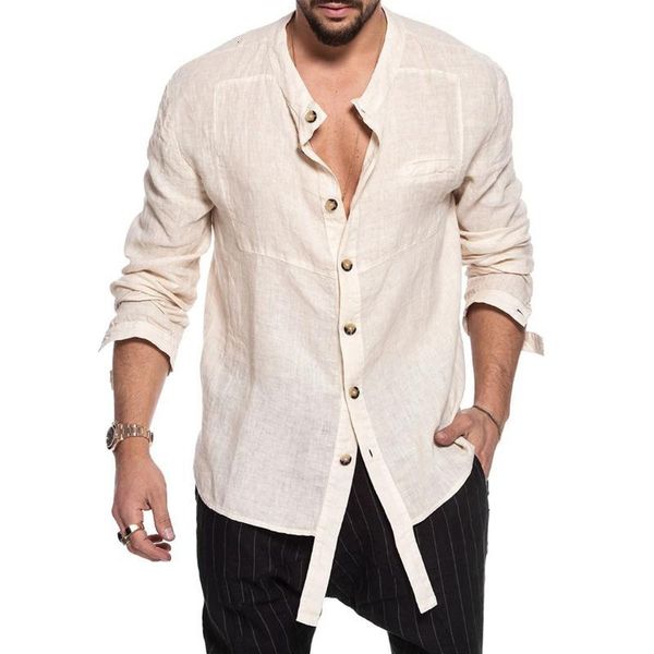 

men's casual shirts chic cotton linen comfort loose long sleeve spring summer beach stand men mbwj, White;black