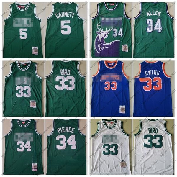

retro basketball mitchell and ness ray allen jersey 34 larry bird 33 kevin garnett 5 patrick ewing paul pierce vintage green white blue mens, Black;red