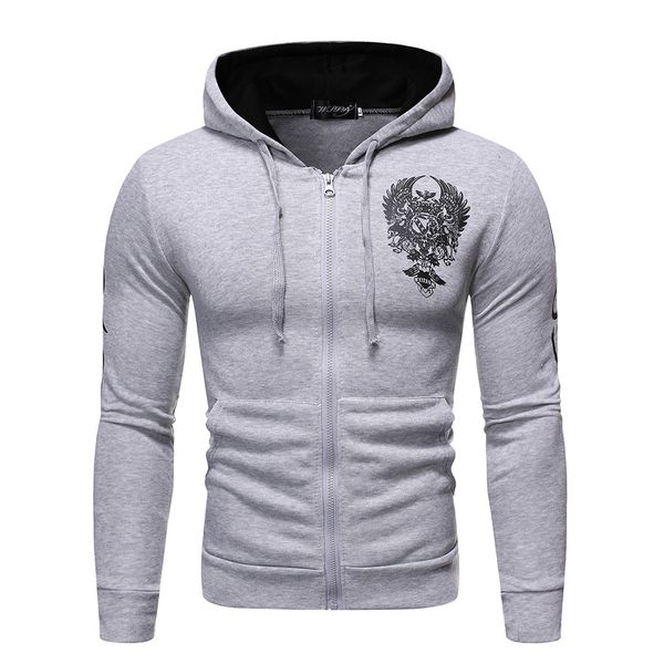 

sprin autumn men's fashion printed cardigan long sleeve hoodie coat, Black