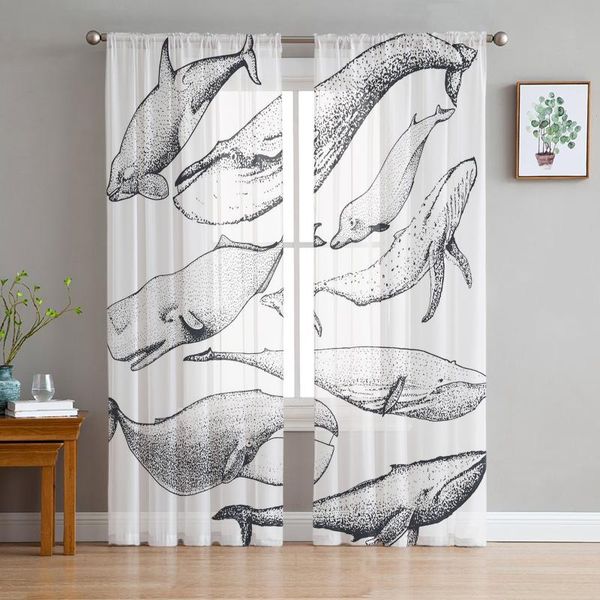 

curtain & drapes whale animal illustration tulle curtains for living room decoration modern chiffon sheer voile kitchen
