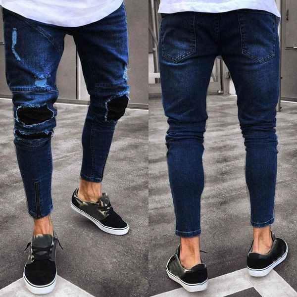 

men's jeans spring summer multi-pocket business casual classic style fashion black blue pants