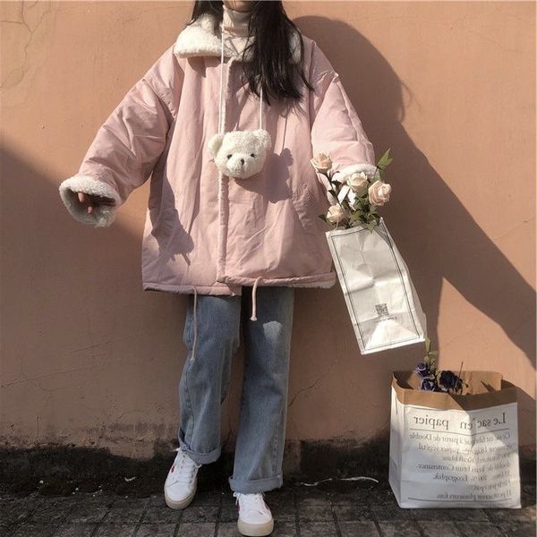 

women's jackets parke women winter shreds loose reversible pockets casual korean style baggy long daily harajuku kawaii in simple fashi, Black;brown