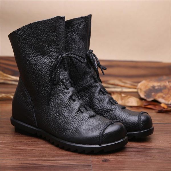 

boots short genuine leather keep warm with soft bottom woman, Black