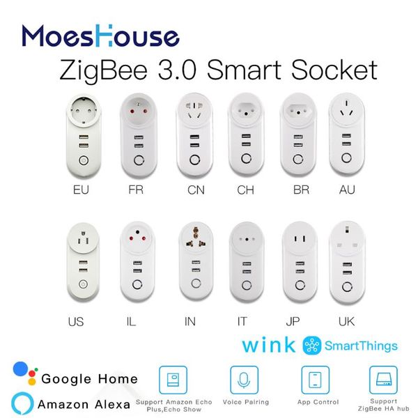 

smart home control zigbee 3.0 socket plug with 2 usb interface remote voice work smartthings wink echo plus and most hub