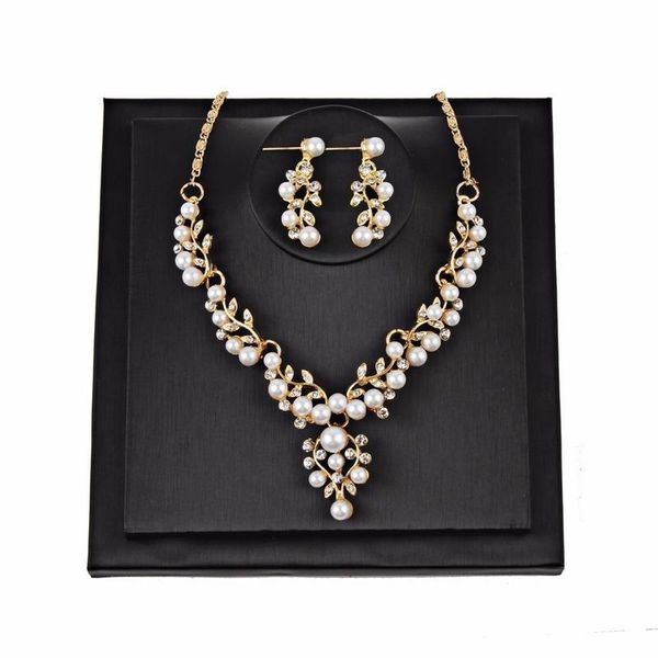 

earrings & necklace liffly fashion women party jewelry set charm bride pearl long for stud crystal boho, Silver