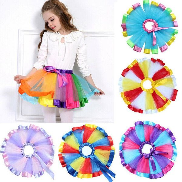 

fashion toddler girl rainbow colorful tutu skirt tulle mini dress dancewear skirts, Blue
