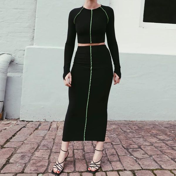 

two piece dress 2021 winter pullover and mid skirt 2 women set fashion crop bust female outfits bandage bodycon sexy, White
