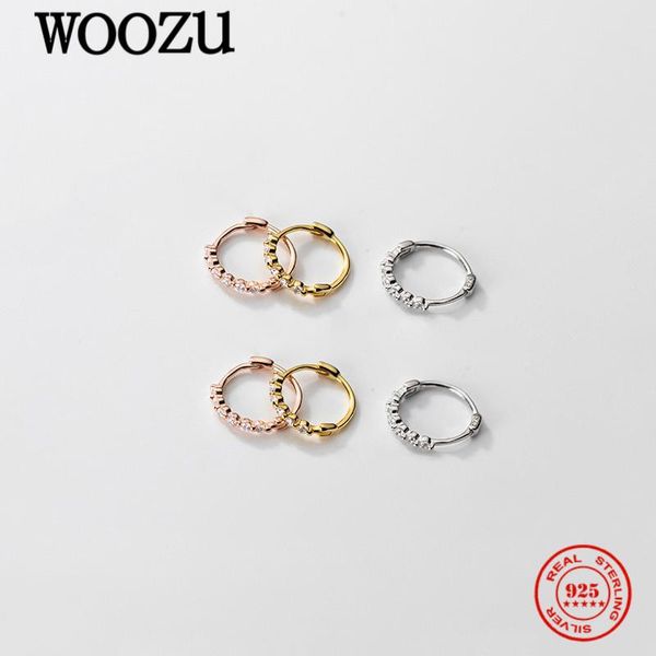 

hoop & huggie woozu real 925 sterling silver geometric 8/10/12mm white zircon earrings for women party french girl teen kid jewelry gifts, Golden;silver