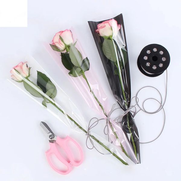 

single rose frosted plastic package bags bouquet floral gift wrap wedding brithday party flower bag