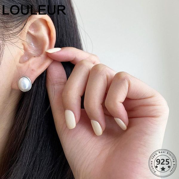 

stud louleur vintage 925 silver sterling earrings oval freshwater pearl for women wholesale jewelry, Golden;silver