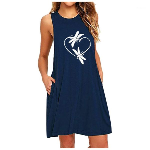 

fashion womens sundress o-neck pocket printing dress sleeveless casual nightdress dresses above knee mini vestidos sukienka, Black;gray