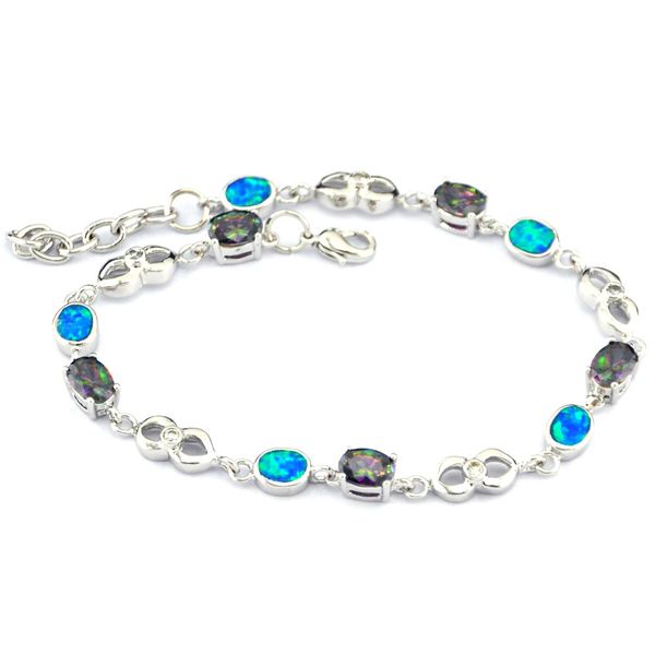 Modisches blaues Opal-Armband, mystischer Regenbogen, mexikanisches Design