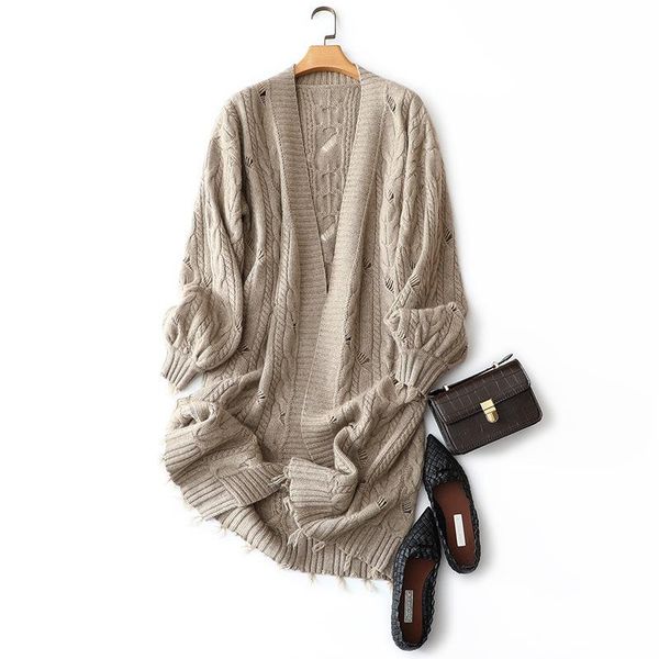 

women's knits & tees long cashmere designer women sweater 2021 knitted cardigans hollow out jersey de mujer invierno, White