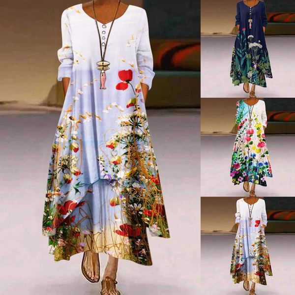

casual dresses fashion bohemian long dress women autumn winter floral print beach evening party dresse sundress female vestidos, Black;gray