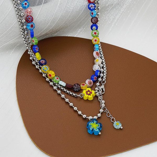 

chains good quality vintage colored glaze flower metal stacked necklaces for women chic necklace choker lovely romantic clavicle chain, Silver