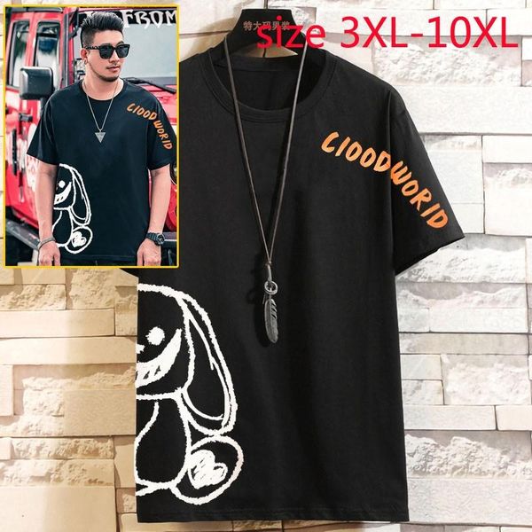 

men's t-shirts arrival super large men short sleeve loose casual cartoon print summer o-neck knitted t-shirt plus size 3xl-7xl 8xl 9xl, White;black