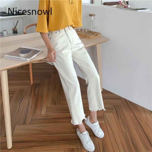 

jeans women straight loose all-match high waist korean style pockets ankle-length trousers womens solid streetwear chic students women', Blue