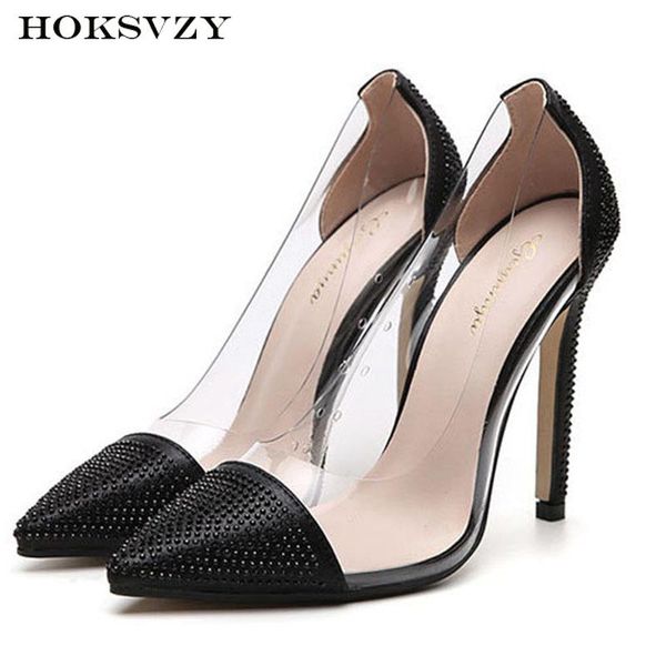 

11.5cm rivet heels shoes woman rhinestone single high large size women's point toe zl sandals, Black
