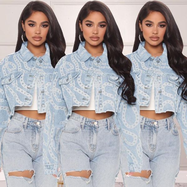 

women's jackets women graffiti denim vintage casual short jean jacket long sleeve autumn winter female fashion frayed, Black;brown