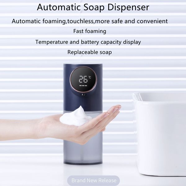 320ml dokunmatik el dezenfektanı makinesi 1500 mAh Şarj edilebilir dezenfeksiyon otomatik sabunluk sıcaklığı batarya ekran sıvı köpük sabunlar dağıtıcılar
