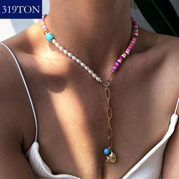 

pendant necklaces 319ton boho jewelry summer bohemian trendy metal conch beaded necklace for girl chains accessories 202, Silver