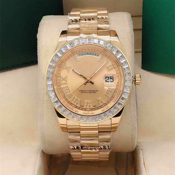 

beautiful fashion automatic mechanical watch size 41mm sapphire mirror roman word set diamond multicolor optional men like gifts, Slivery;brown