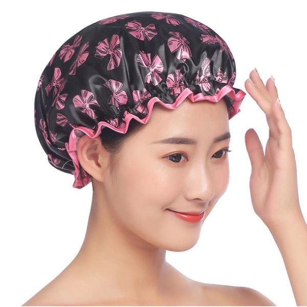 

shower caps 1pc thick waterproof bath hat double layer hair cover women supplies cap bathroom silk bonnet satin bonnets wrap