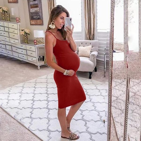 

maternity dress sleeveless sheath summer pregnancy elegant spaghetti pure color dresses women pregnant vestidos, White