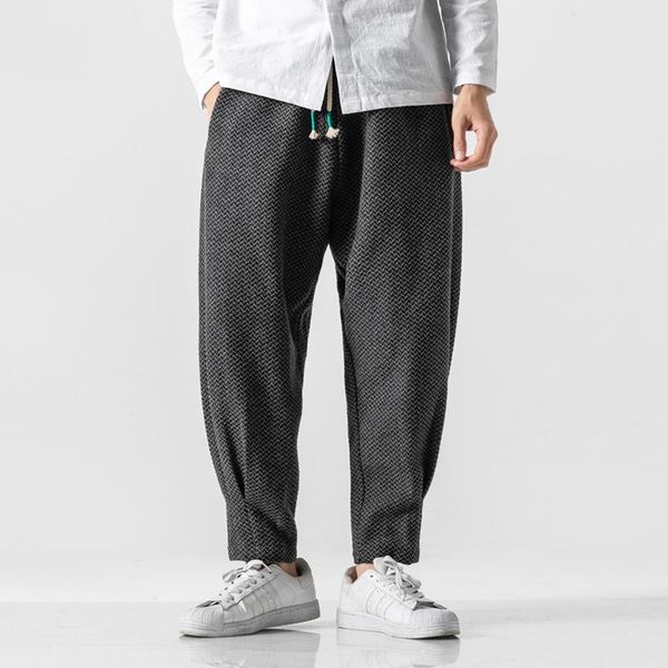 

men winter thick fleece casual woolen pants male vintage streetwear harem trouser sweatpants chinese hip hop loose plus size 5xl men's, Black