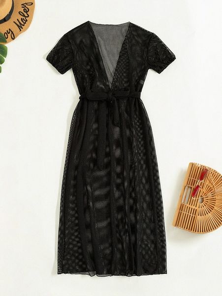 

plain removable belted kimono x6mg#, White;black