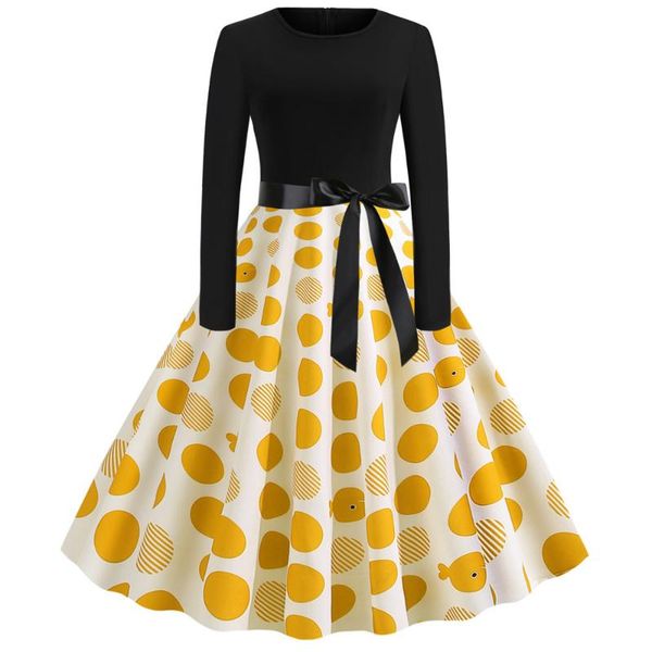 

casual dresses polka dot dress women long sleeve print black patchwork vintage elegant party vestidos robe pinup 2021 autumn spring, Black;gray