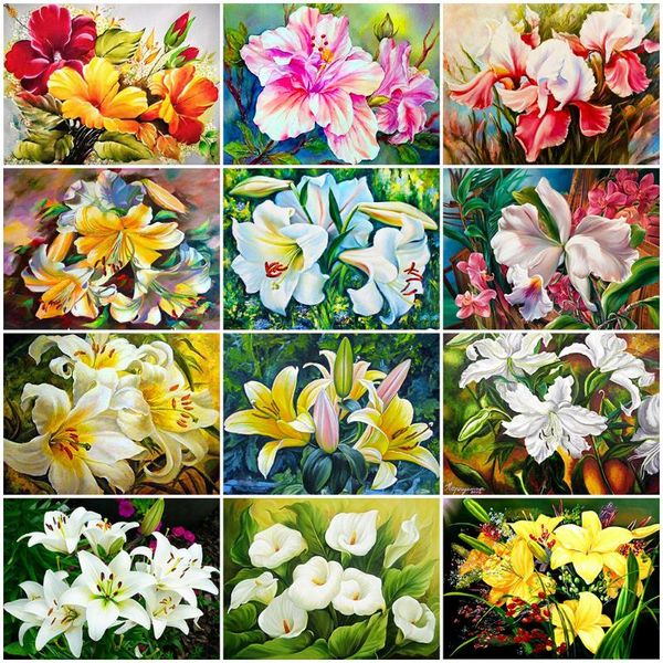 

diamond painting evershine 5d diy flower full square round embroidery lily cross stitch rhinestone pictures home decor
