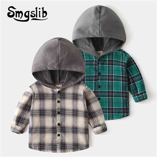 

children's clothe blouses spring autumn baby boys and girls hooded plaid shirts kids 2-7 years cotton blouse school clothes 210713, White;black