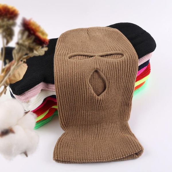 

beanies 3 holes knitted full face mask outdoor winter ski masks cycling skull hat women men balaclava army tactical cs beanie