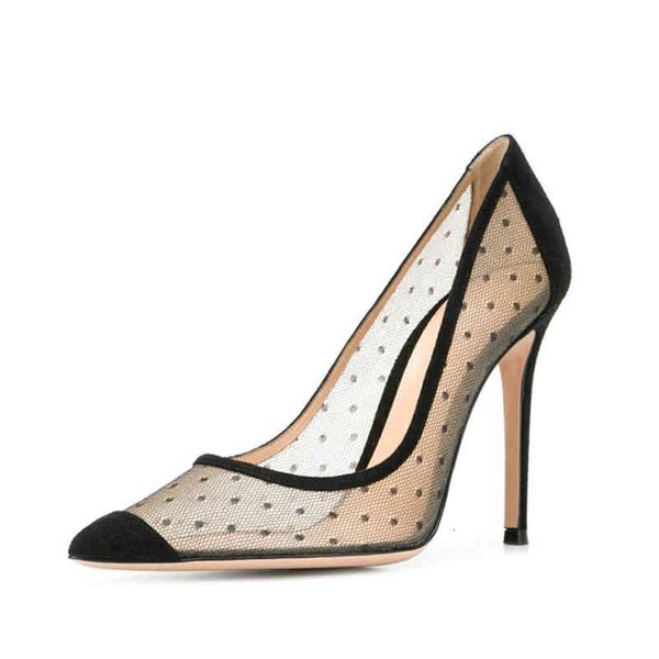 

dress shoes mkkhou moda Ãºnico sapato para mulher verÃ£o novo pontudo malha onda dot 12cm salto alto sapatos tamanhos 34-45 a2iq, Black