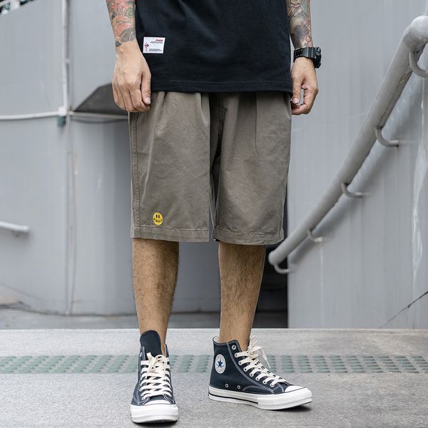

fashionable shorts smiling face embroidered casual men's high street brand capris summer trend loose sports pants, White;black