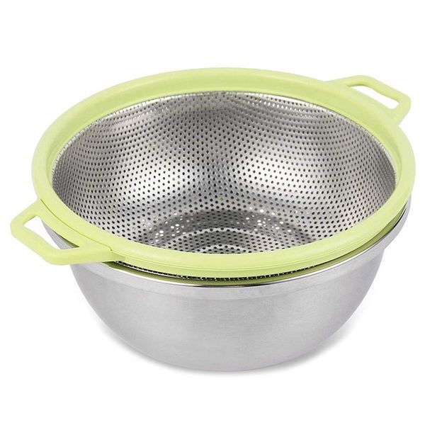 

laundry bags heavy duty kitchen strainer double handle draining basket with stainless steel basin 2pcs for vegetable rice fruit past