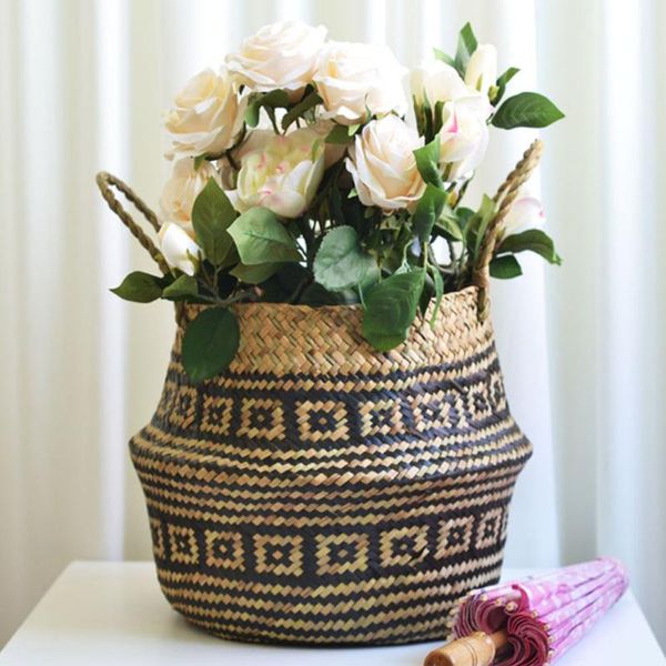 

storage baskets foldable hand-woven wicker potted planter laundry basket folding eco-friendly rattan hanging