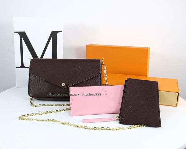 

3pc luxury designers fashion chain bags women classic brown cross body totes handbags hobo purses lady shoulder channel tote bag 002