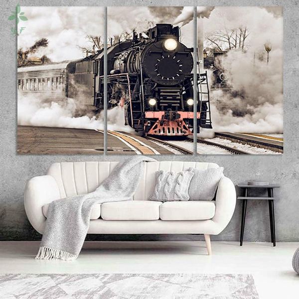

paintings old steam train railway 3 pieces canvas wall art poster home decoration