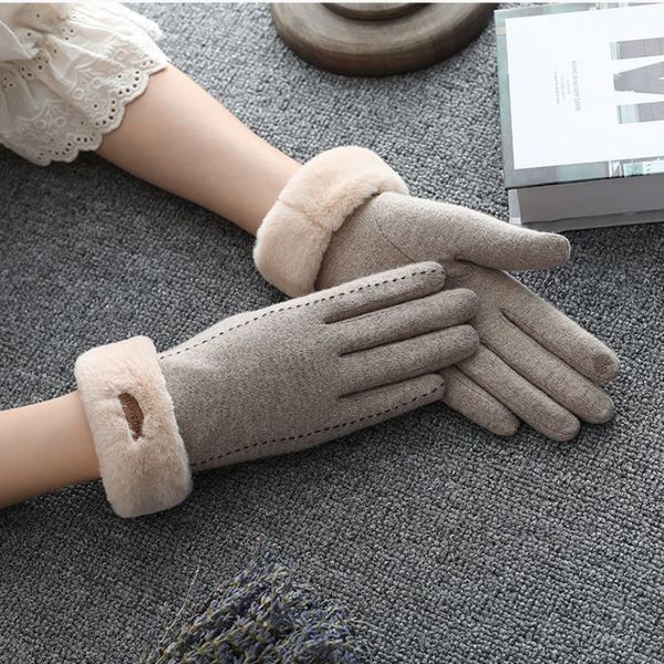 

luxury design women winter windproof thicken warm wool gloves for gift, Blue;gray