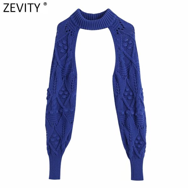 

zevity women stand up collar ball appliques long sleeve knitting sweater femme chic design casual pullover ladies sw708 210419, White;black