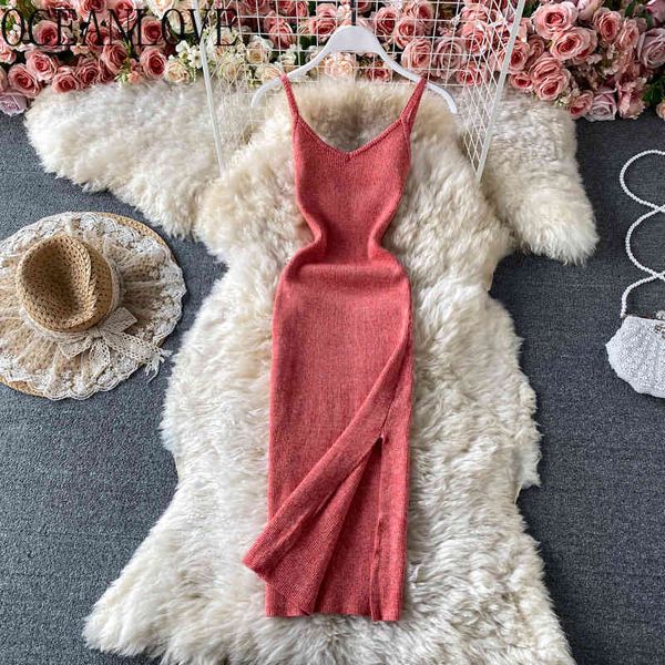 

knitted femme robes solid v neck backless spring summer vestidos stretch slim woman dresses vintage 210415, Black;gray