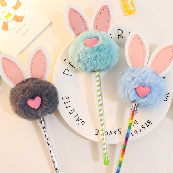 

pens korean creative cute rabbit modeling plush neutral girl heart black signature rabbit ear student water