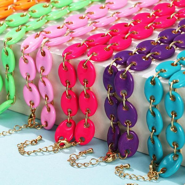 

link, chain 2021 pig nose neon enameled gold designer bracelet ,brass based,rose pink blue white orange green turquoise yellow, Black