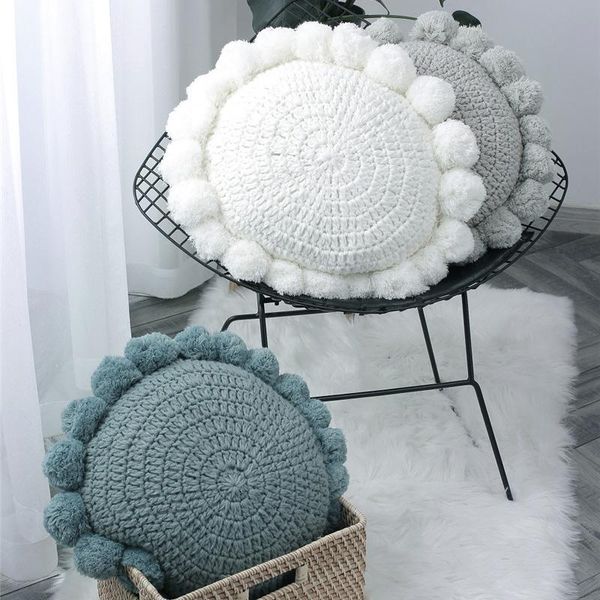 

pillow beautiful high-end pillow,knit cushion/pillows,pompom ball round cushion case,for sofa wedding bed el shop decorative 50cm